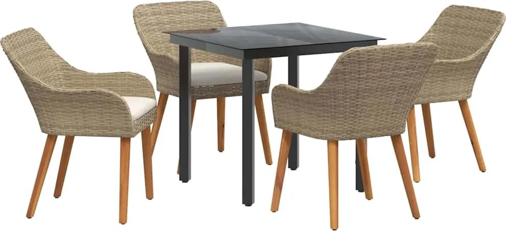 vidaXL Kert étkező szett párnával 5 pcs Bézs polirattan