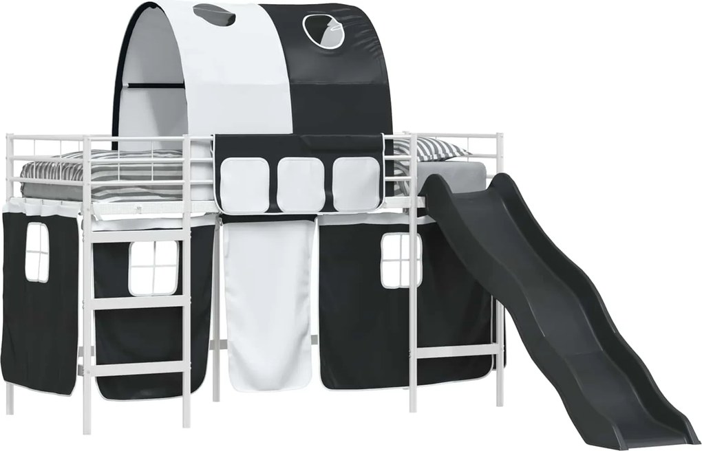 vidaXL Gyerekek Loft Ágykerete Fehér és fekete 74,5 x 190 cm Fém