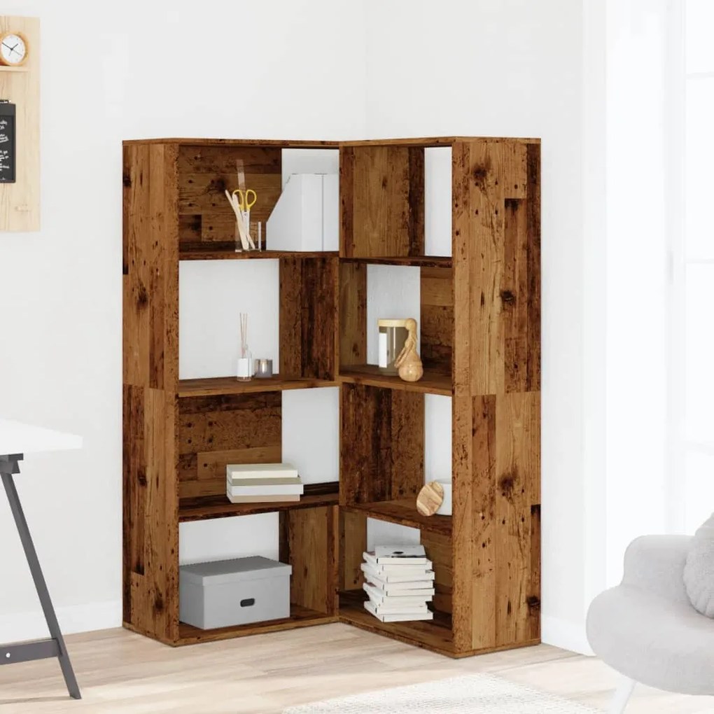 4 szintes antik fa szerelt fa sarokkönyvespolc 85 x 85 x 140 cm