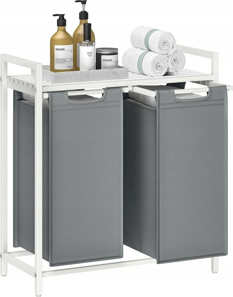 Szennyestartó kosár szelektív hulladékgyűjtéshez 2 szürke rekesz és fehér Loft polc