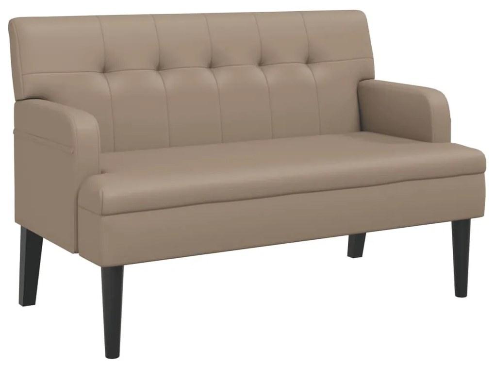 cappuccino-színű műbőr pad háttámlával 112x65,5x75 cm