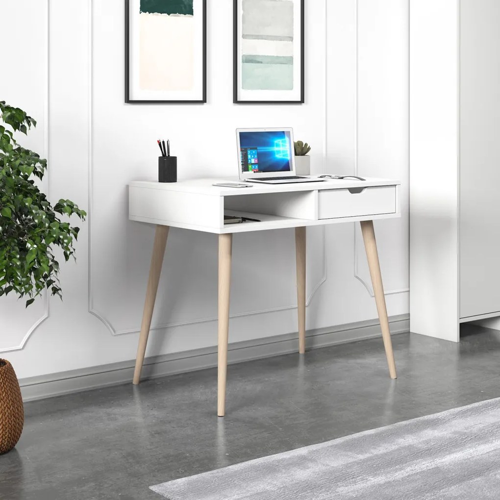 Offer íróasztal, fehér-fa, 90 cm