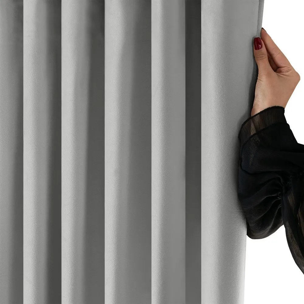 Szürke bársony dimout (részleges sötétítő) függöny 400x250 cm Velto – Filumi