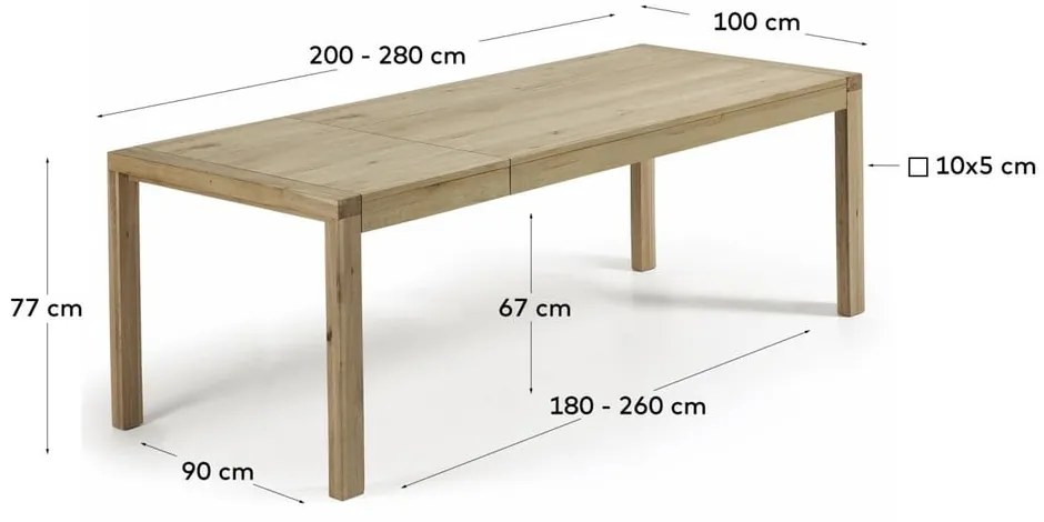 Bővíthető étkezőasztal hosszabbító asztallappal tölgyfa dekorral 100x200 cm Briva – Kave Home