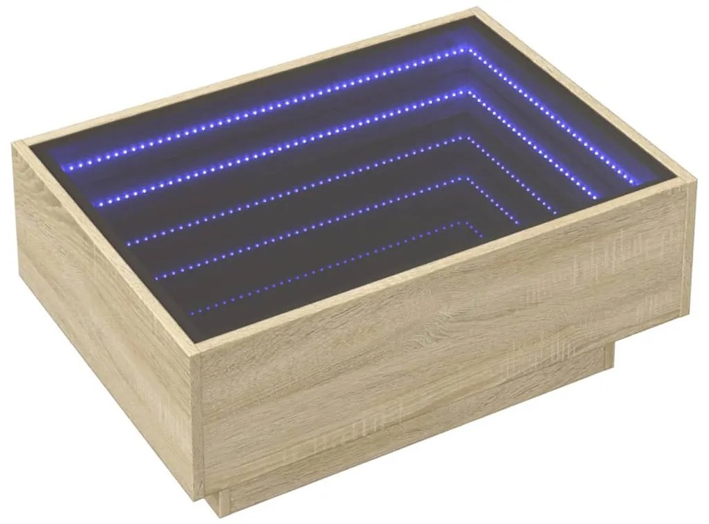 Sonoma tölgy szerelt fa dohányzóasztal LED-del 70 x 50 x 30 cm