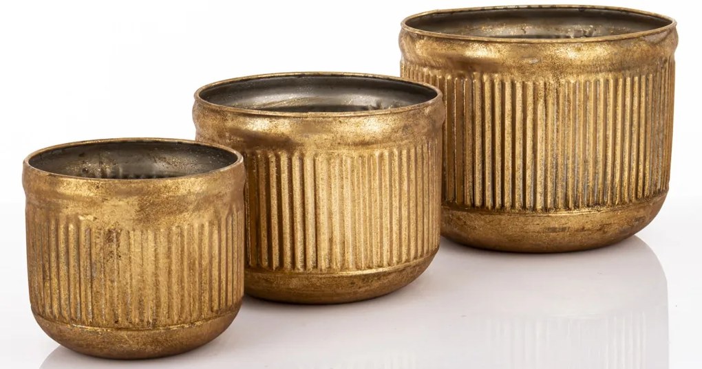 Kaspó szett 3 db-os arany fém 19x24x24 16x19.5x19.5 13.5x15.5x15.5cm