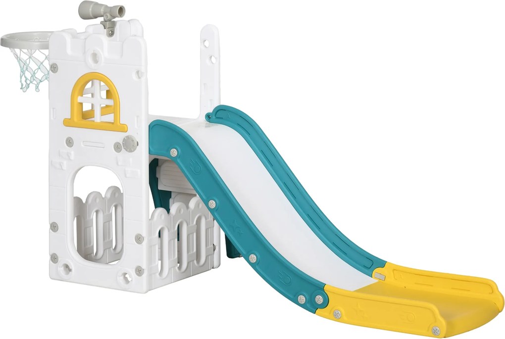 AIYAPLAY Gyermekcsúszda, 4 az 1-ben, Kisgyermek Csúszda Kosárlabdapalánkkal, Távcsöves Mászókeret Csúszda Kosárlabdával 1-3 Éves Gyermekeknek, Belső H