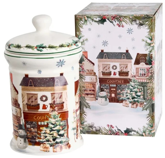 Karácsonyi Porcelán keksztároló 11x19 cm 800 ml díszdobozban Christmas City 2