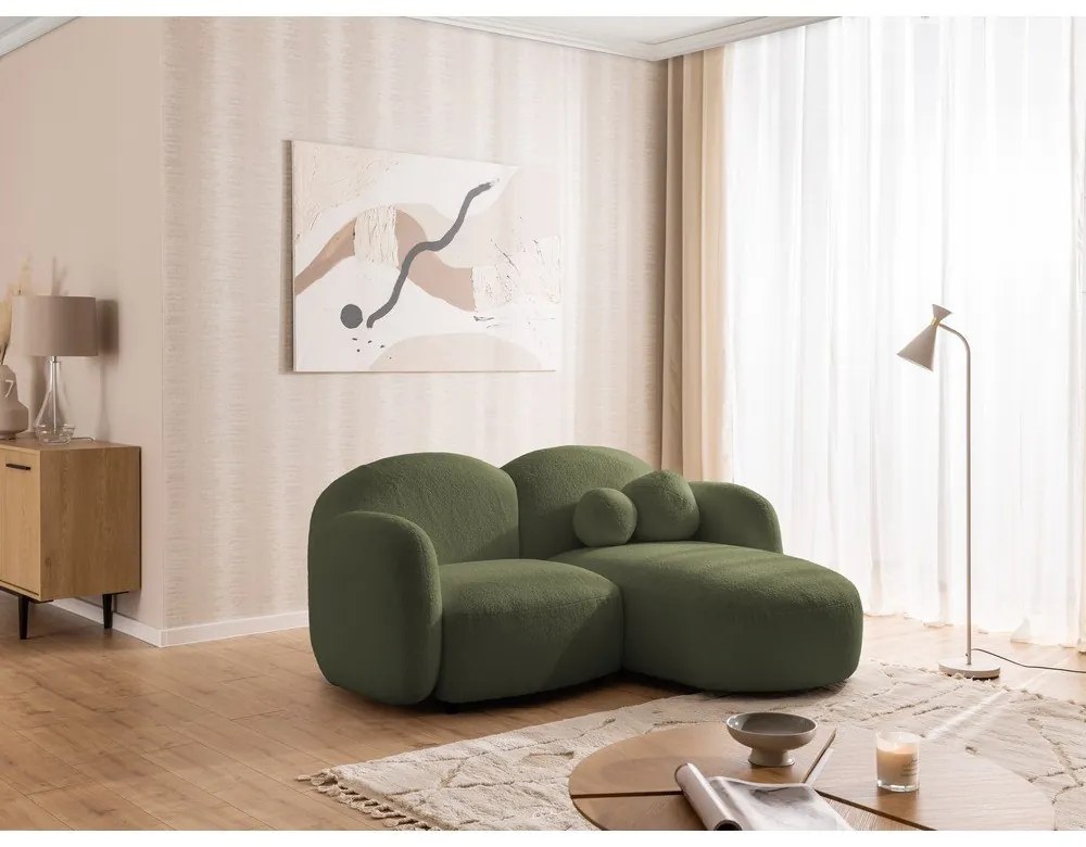 Zöld buklé sarokkanapé (jobb oldali-heverő résszel) Orbit – Ropez