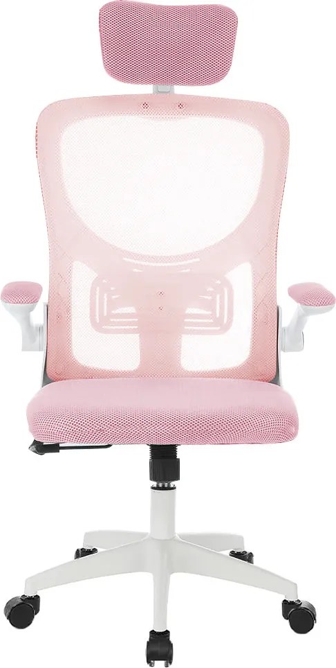 Ergonomikus irodai szék deréktámasszal, fejtámlával, rózsaszín