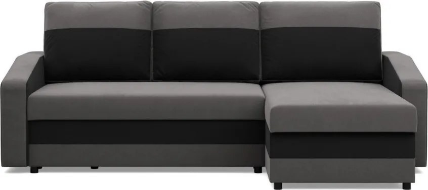 Hewlet sarokkanapé, 2 ágyneműtartóval, szövet anyag, univerzális oldal, bonell töltet, szürke - fekete