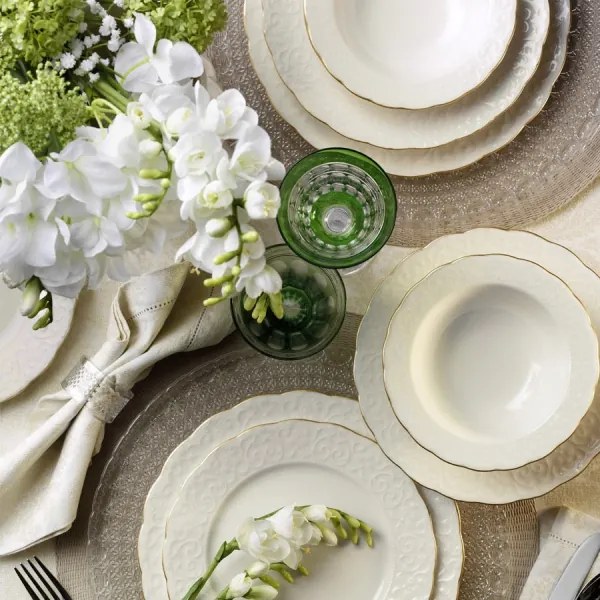 24 darabos porcelán étkészlet, fehér/arany