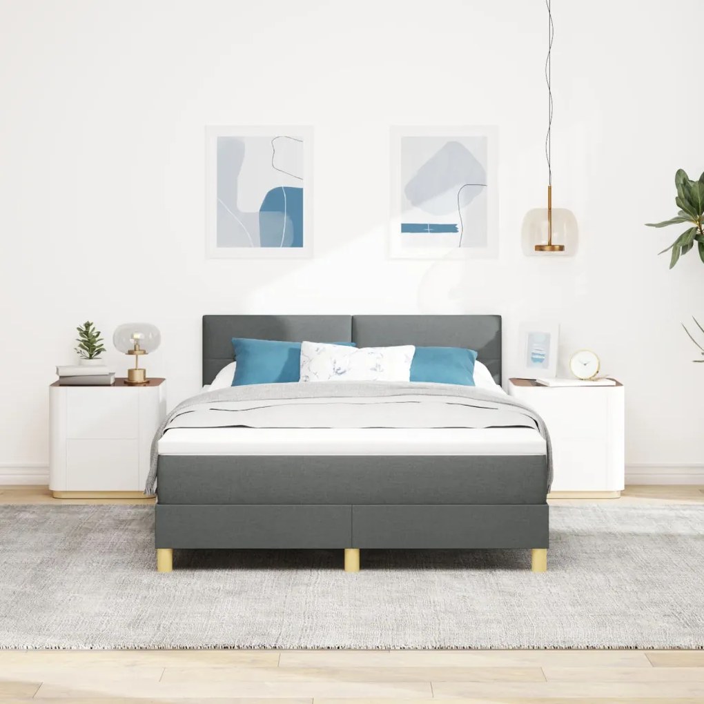 Box Spring Ágy matraccal Sötétszürke 160x200 cm Szövet