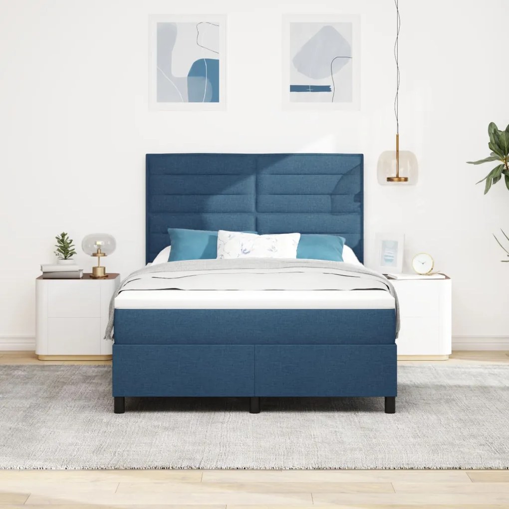 Boxspring Ágy Ágyneművel Kék 140x200 cm Szövet