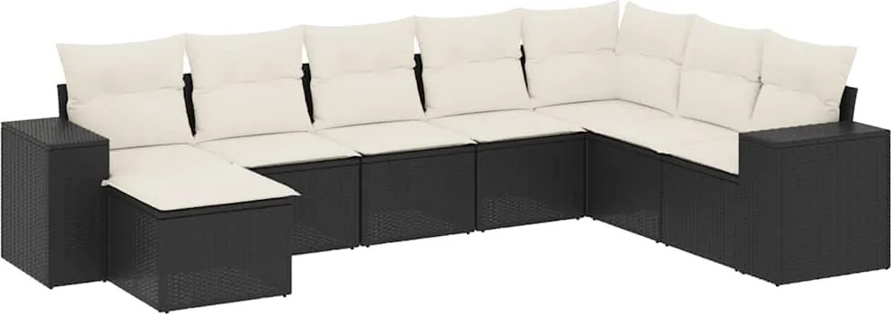 vidaXL 8 részes fekete polyrattan kerti ülőgarnitúra párnákkal