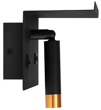 Fali spotlámpa polccal, USB töltővel 1xG9/35W/230V fekete/arany