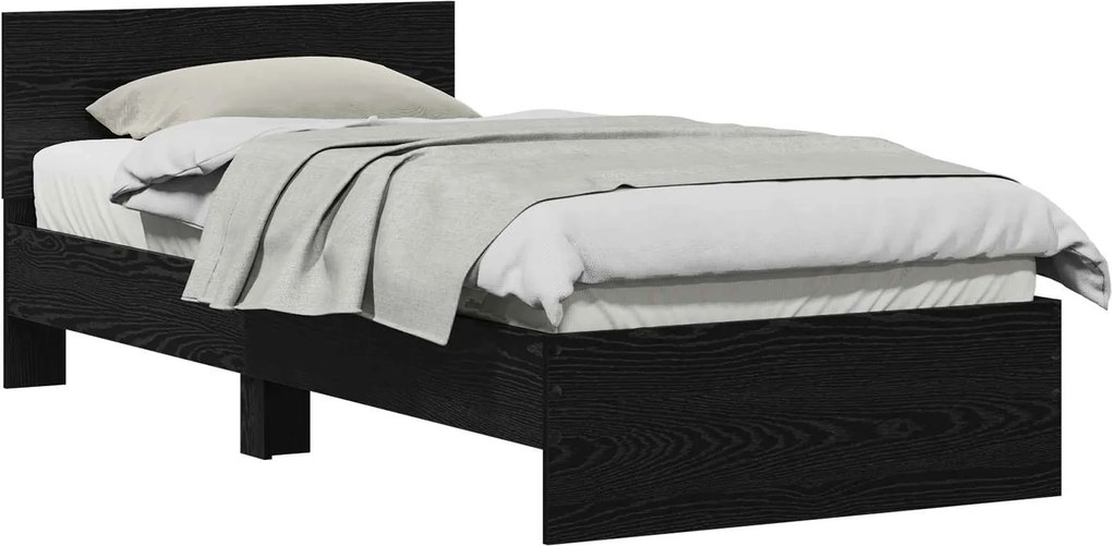 vidaXL Ágykeret fejtámlával Fekete tölgy 90 x 200 cm Faanyag
