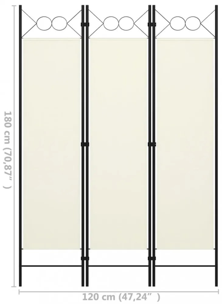 fehér 3-paneles paraván 120 x 180 cm