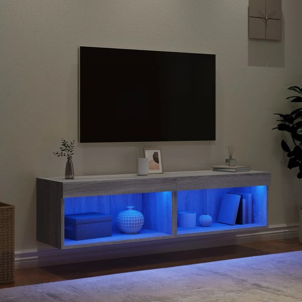 2 db szürke sonoma színű TV-szekrény LED-ekkel 60x30x30 cm