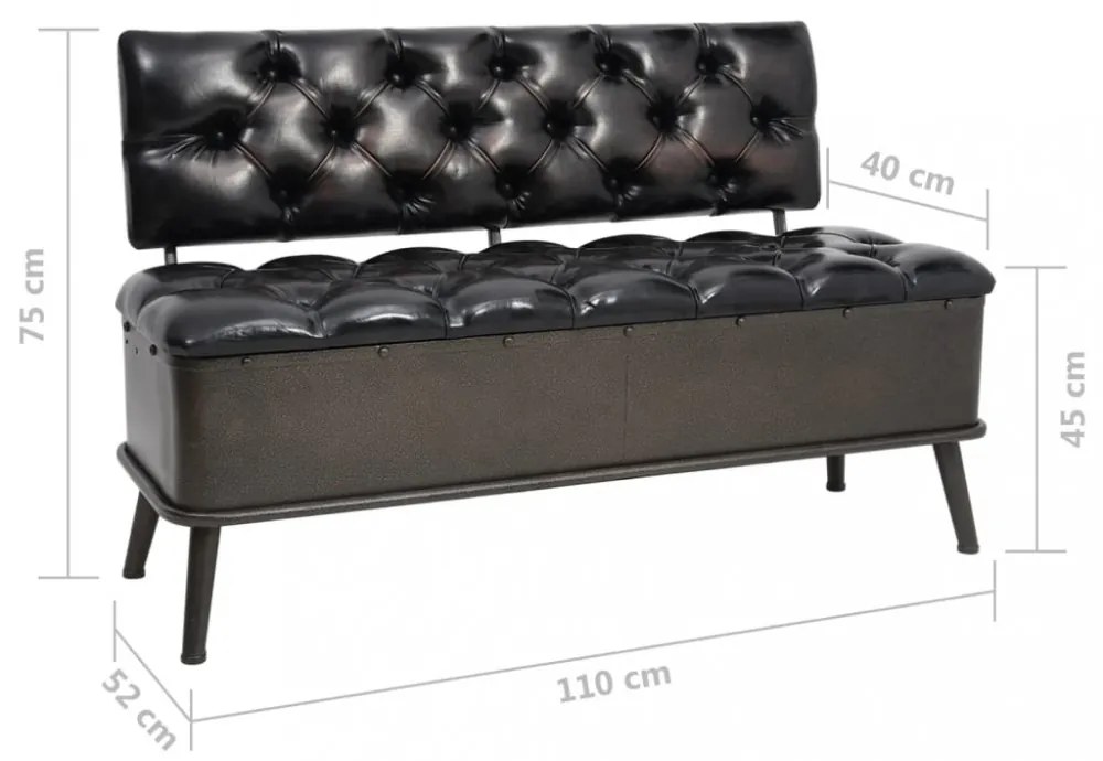 fekete műbőr tárolópad háttámlával 110 cm