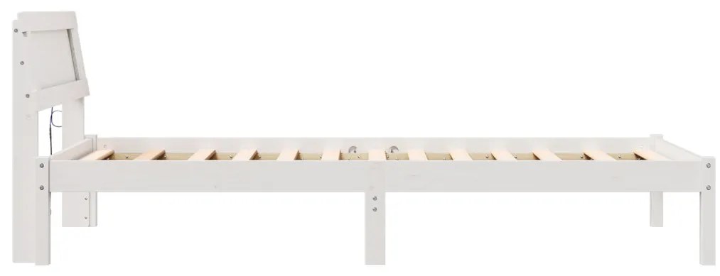 Ágykeret LED Fejtámlával, Fehér, 90 x 200 cm, Tömör Fenyő