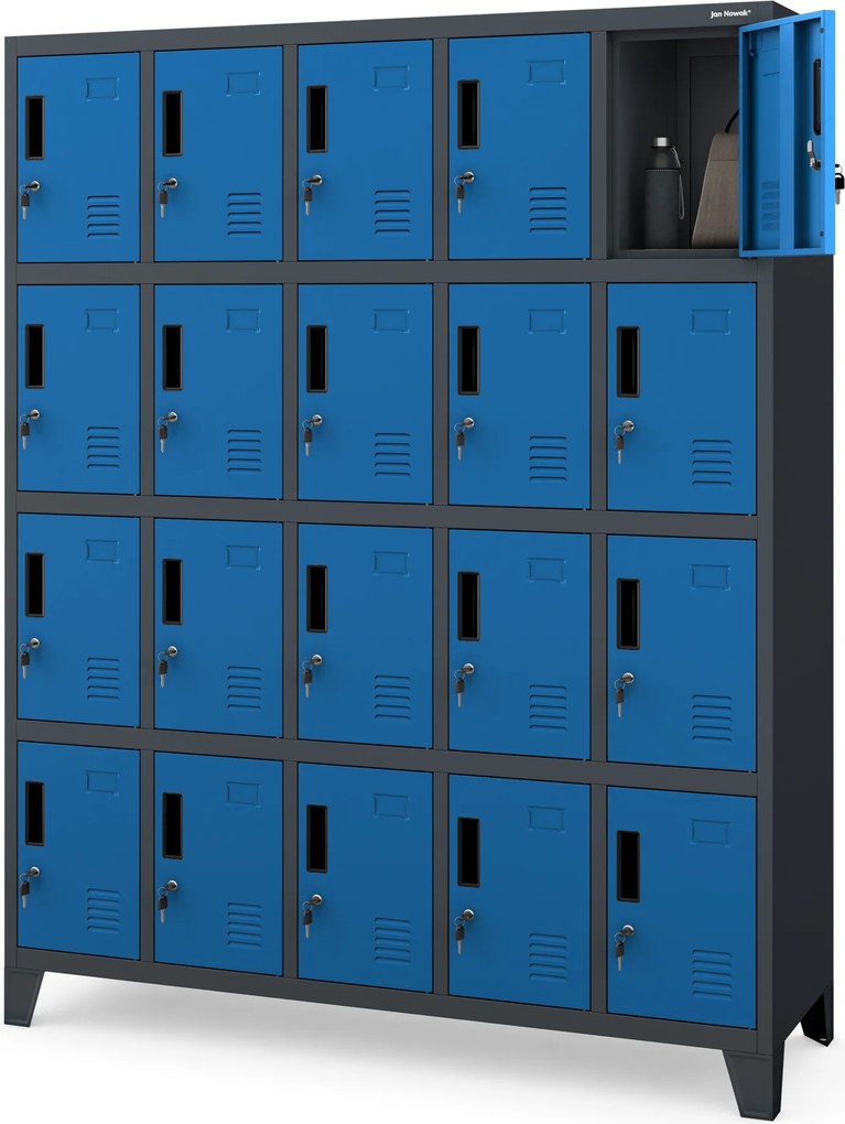 Fémöltözőszekrény ROBERT 1360 x 1720 x 450 mm, antracit és kék