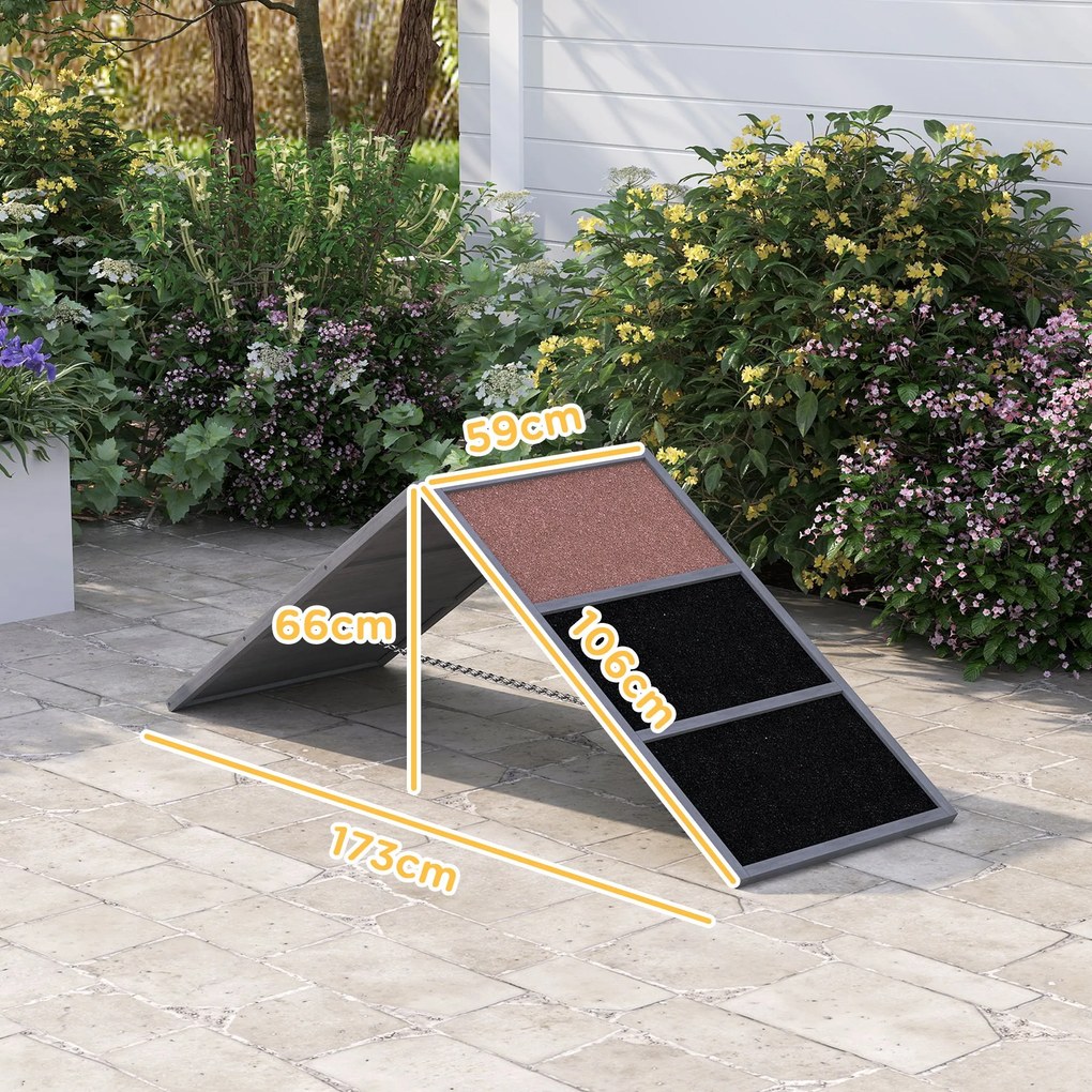 PawHut Kutya Agilitási Ramp, agilitási felszerelés kutyáknak, A-frame design, csúszásmentes felület, minden kutya fajtának, kertbe, parkba, szürke | A