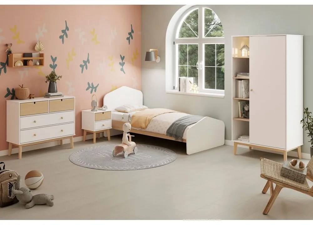 Fehér-natúr színű gyerekágy borovi fenyő dekorral 90x190 cm Estefania – Marckeric