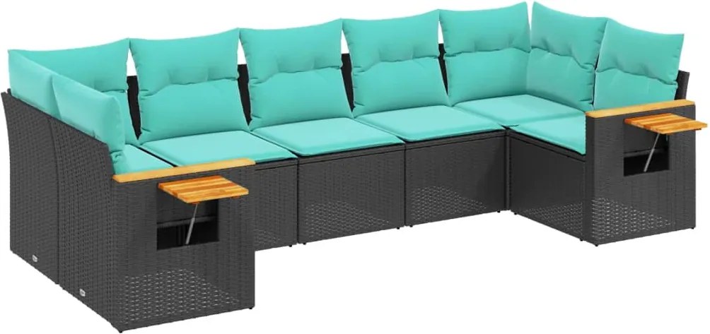 vidaXL 7 részes fekete polyrattan kerti ülőgarnitúra párnákkal