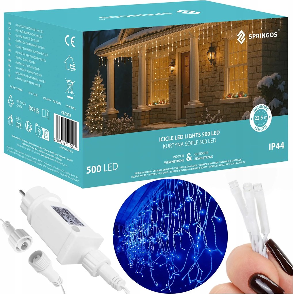 Jégcsap Lámpák Kültéri 1500 Led Kék Fényfüggöny 67m Karácsonyi