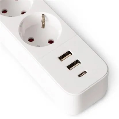 Elosztósor, 3 aljzat, 1,5 m, USB, kapcsolóval, ENTAC, fehér (ENTEL3K1U)