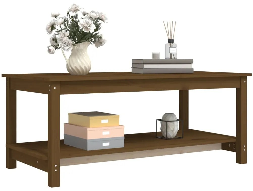 Mézbarna tömör fenyőfa dohányzóasztal 110 x 55 x 45 cm