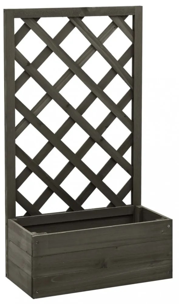 szürke tömör fenyőfa rácsos kerti ültetőláda 50x25x90 cm