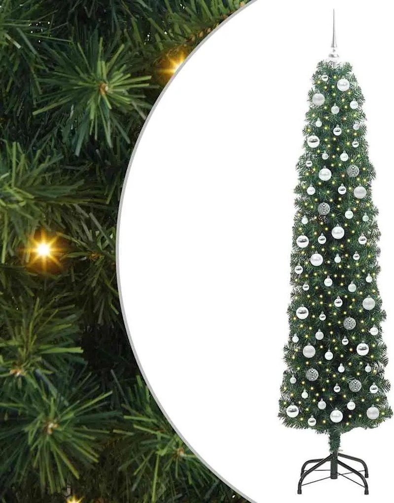 vidaXL Mű karácsonyfa 300 LED-del Zöld 210 cm PVC, acél és műanyag