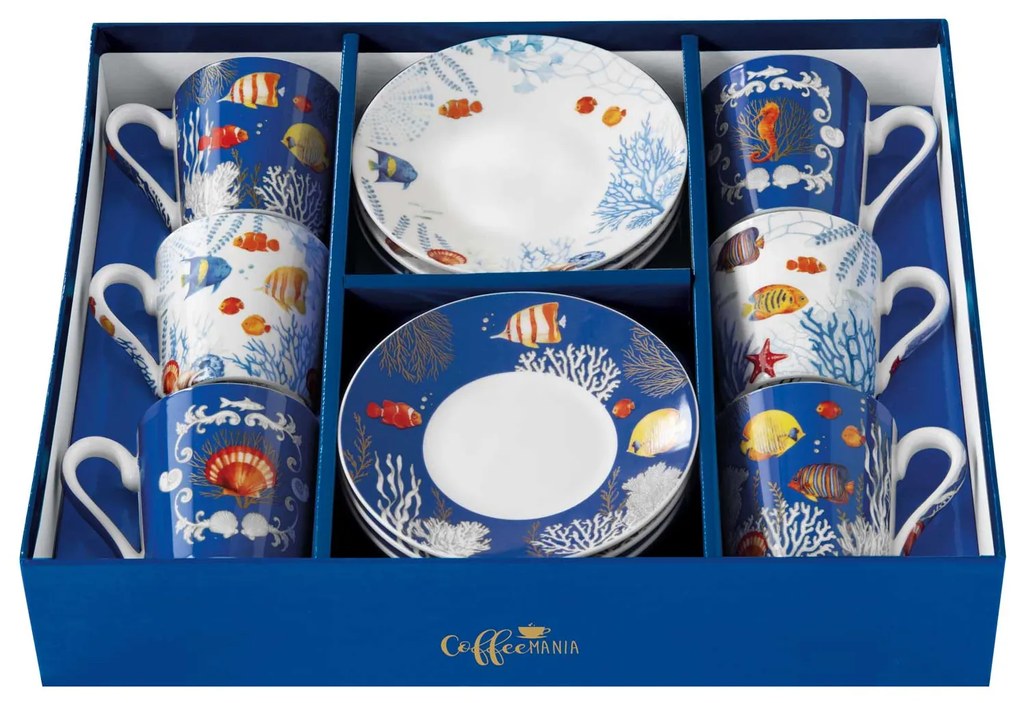 Porcelán eszpresszó kávés csésze szett 6 személyes Aquarium