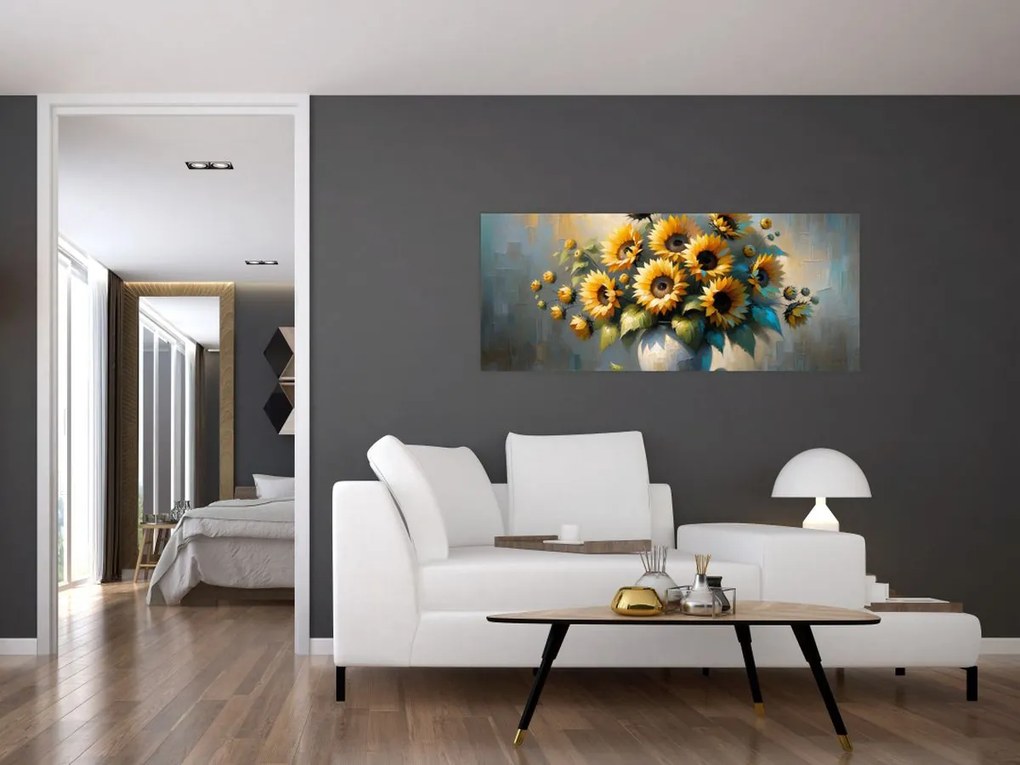 Kép – Napraforgós váza (120x50 cm)
