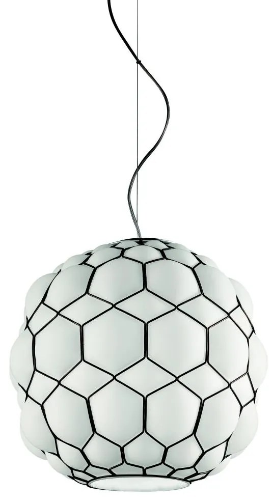 SIRU - Csillár zsinóron GALAPAGOS 1xE27/60W/230V fekete/fehér Velencei üveg