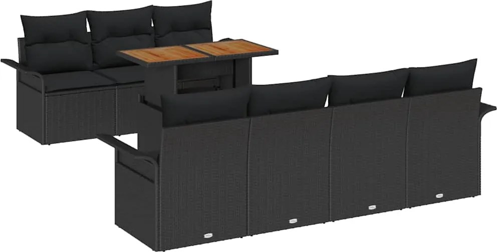 vidaXL Kerti Kanapé Szett tárolóval 8 pcs Fekete Poli rattan