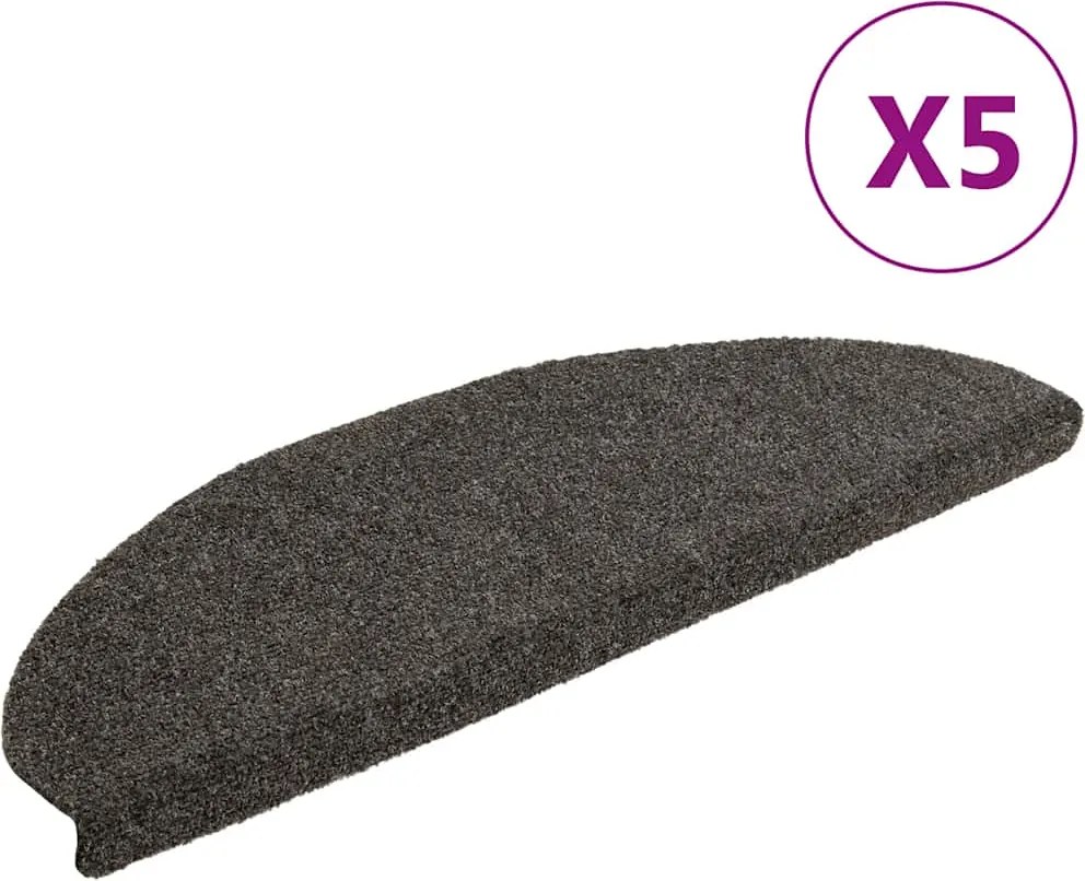 vidaXL 5 db öntapadós lépcsőszőnyeg 65 x 21 x 4 cm antracitszürke félkör alakú nagyméretű