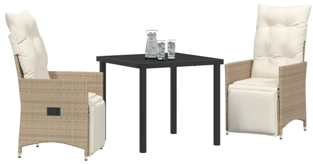 3 darabos kerti étkező szett párnákkal bézs poly rattan