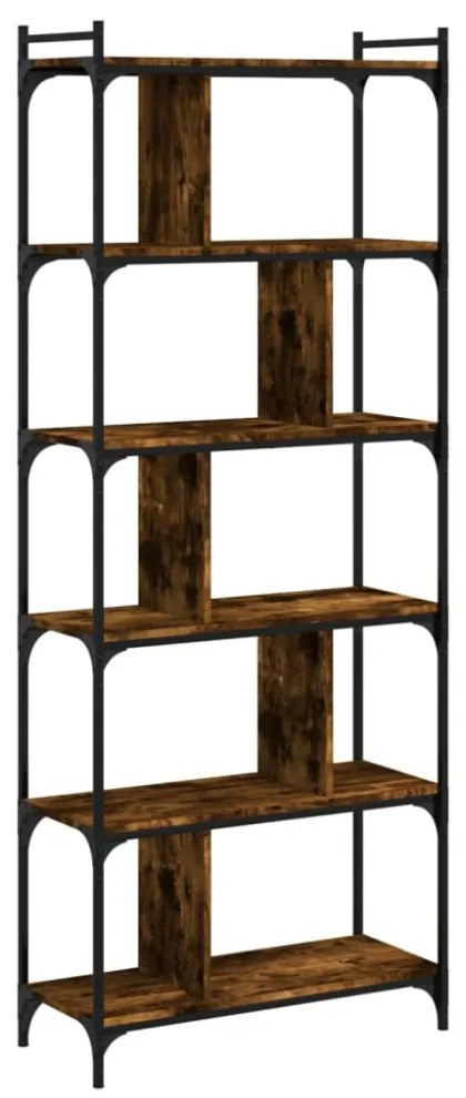6 szintes füstös tölgy színű fa könyvespolc 76 x 32 x 192 cm
