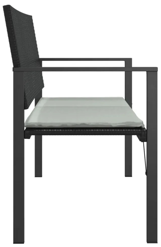 fekete 2-személyes polyrattan kerti pad párnával