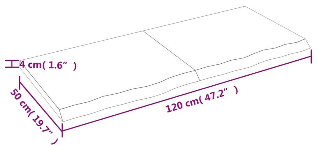 sötétbarna kezelt tömör tölgyfa fali polc 120 x 50 x (2-4) cm