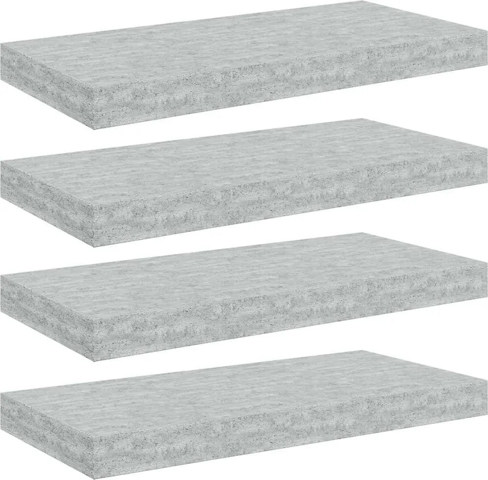 vidaXL 4 db betonszürke MDF lebegő fali polc 50 x 23 x 3,8 cm