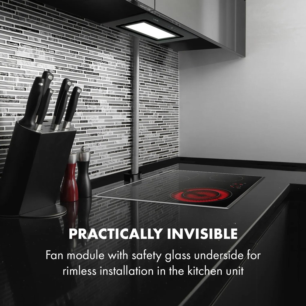 Klarstein Hektor Brilliant Edition, beépíthető páraelszívó, 52 cm, 506 m³/ó, érintőképernyős, fekete