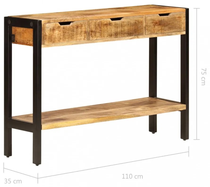 3 fiókos tömör mangófa tálalóasztal 110 x 35 x 75 cm