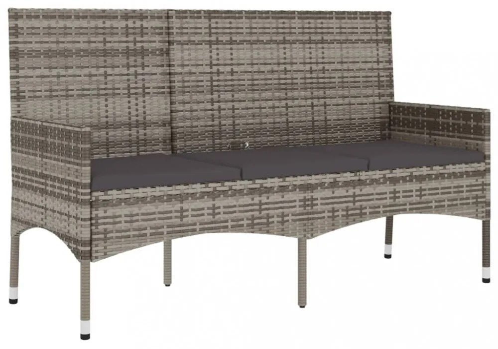 3 személyes szürke polyrattan kerti kanapé párnával