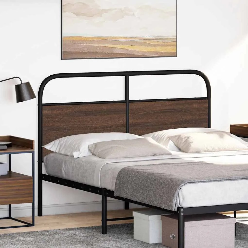 barna tölgy színű acél és szerelt fa fejtámla 140 cm