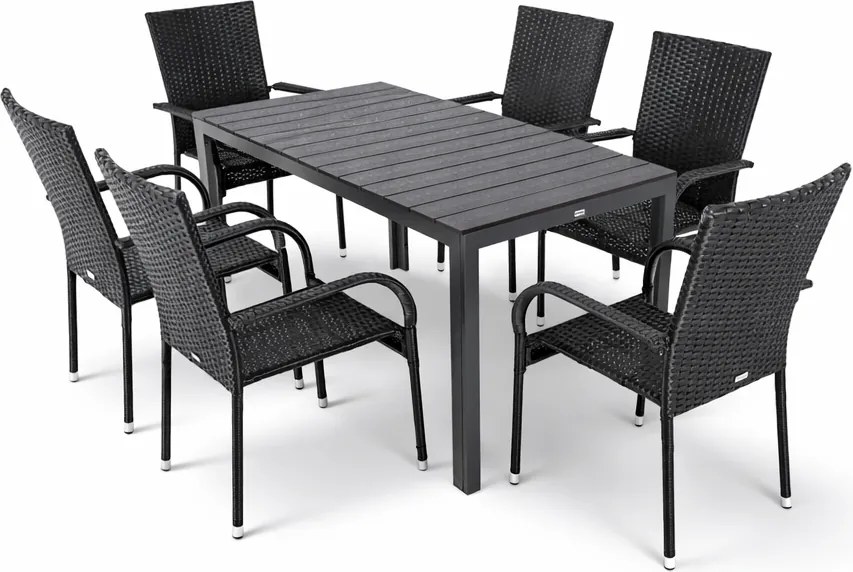 Furnigo Essen 1+6 fekete rattan kerti bútor szett