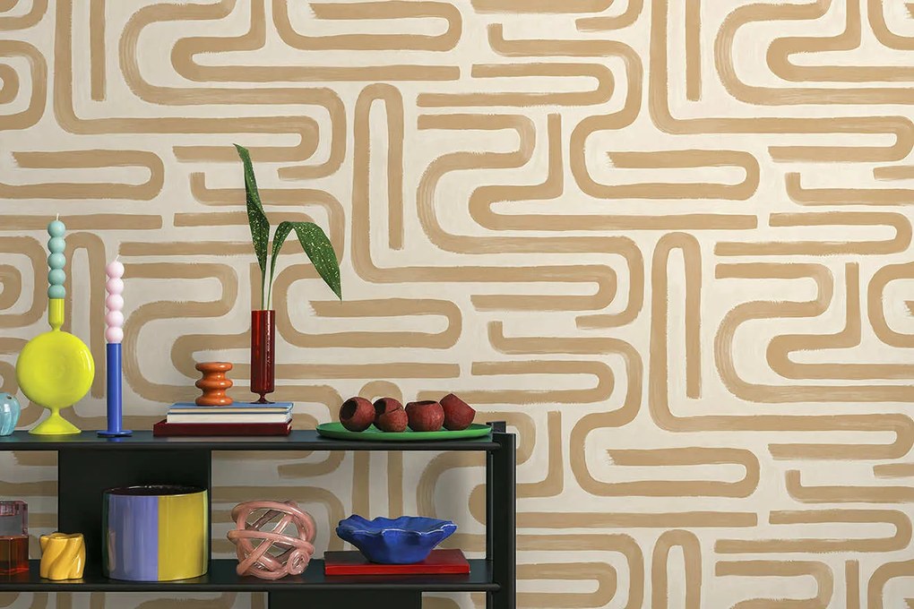 Holden Decor Imaginarium 3 Brushed Geo narancs geometrikus papír tapéta – 14232